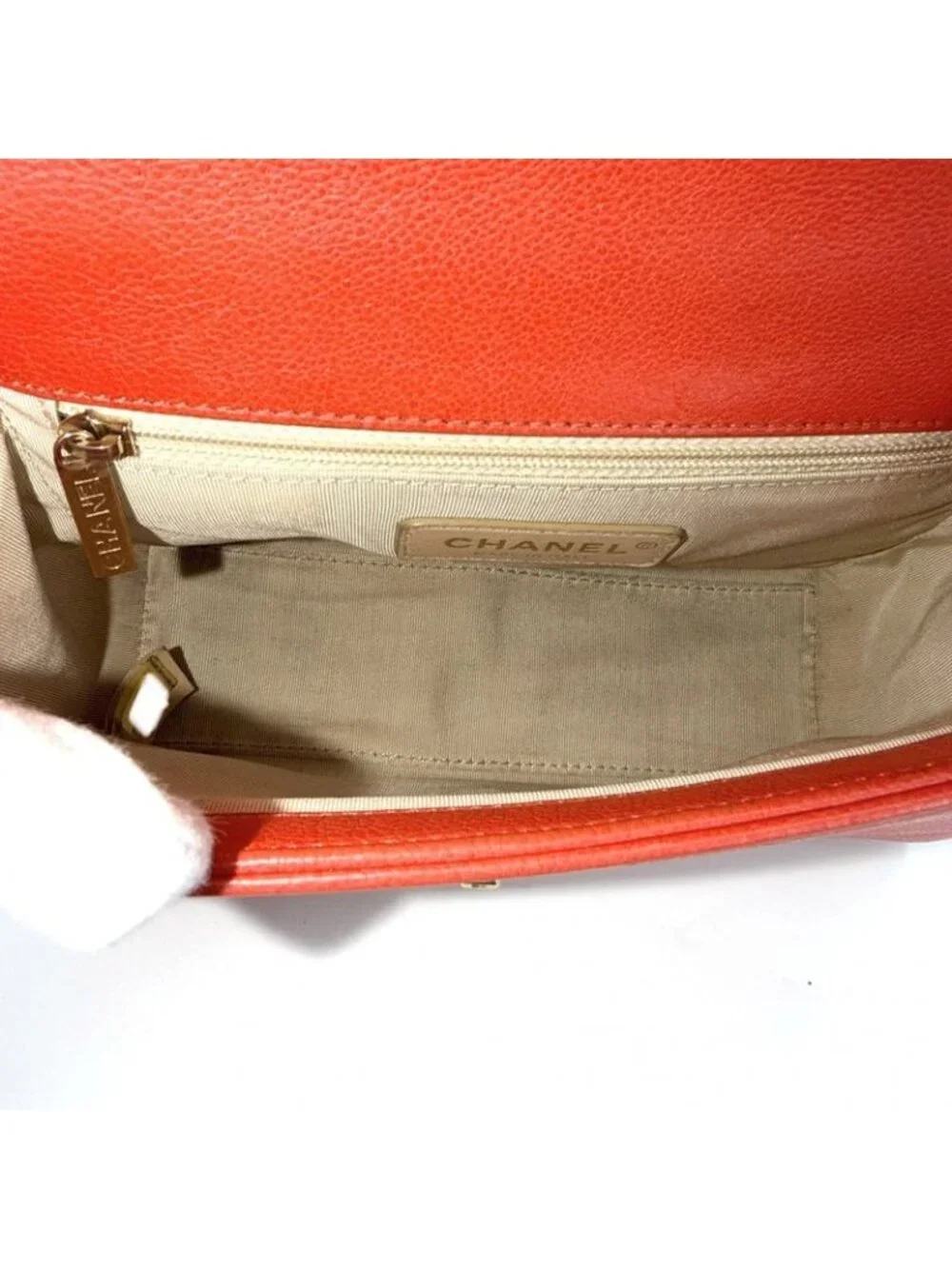 Chanel Shoulder Bag Click Label Quilted Chain Crossbody Leather Orange Gold - Picture 4 of 8